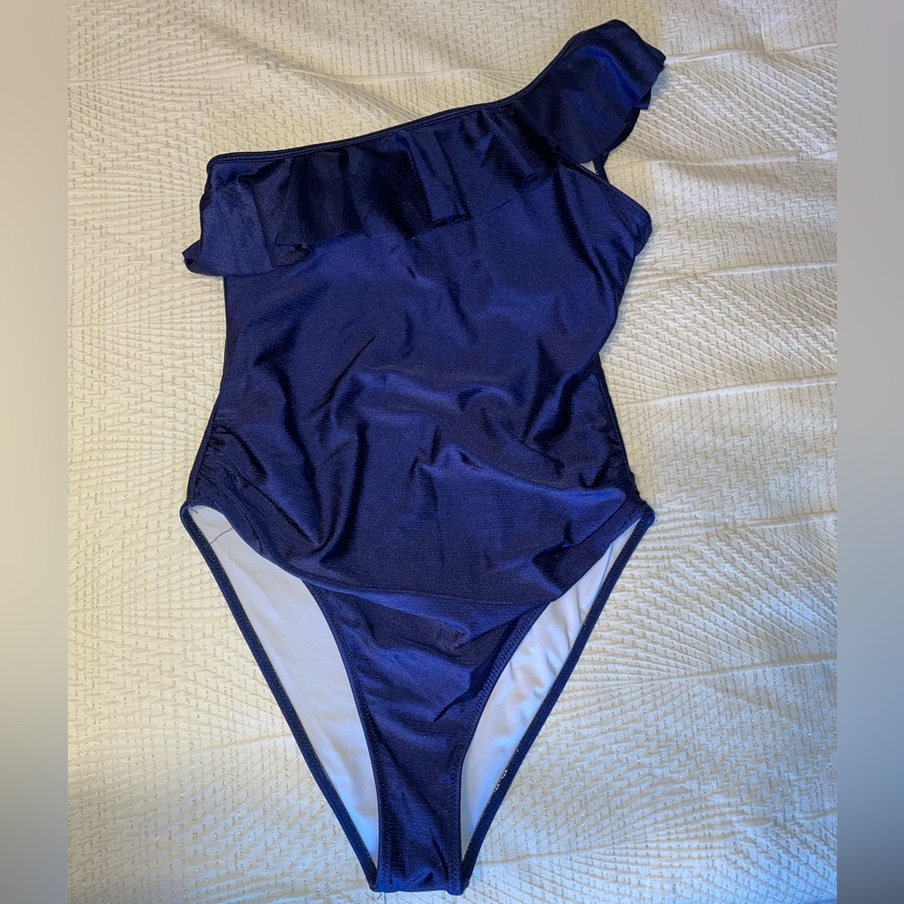 Cupshe One Shoulder Ruffled Navy One Piece Bathing Suit
